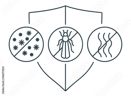 Icons set. Protection against dust, bugs and odors