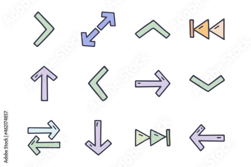 Arrows color vector doodle simple icon set