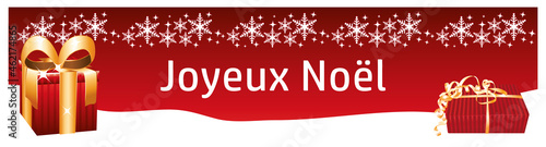 Bannière rouge et blanche Joyeux Noël en français. Illustration vectorielle. photo