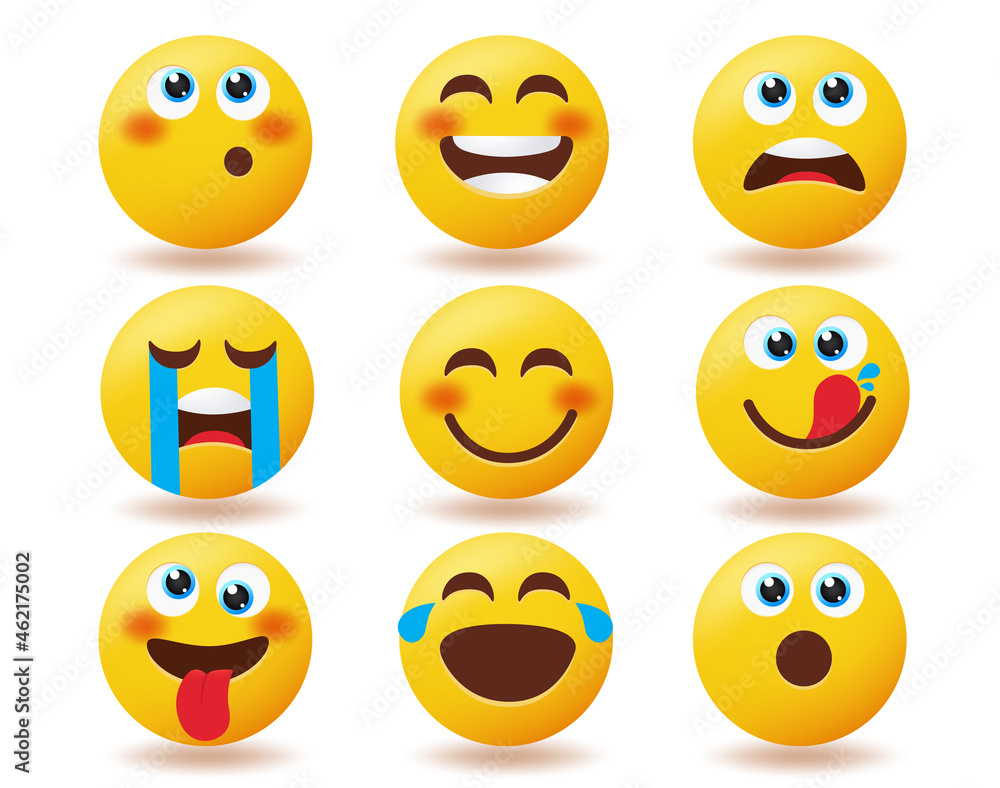 Smiley emojis vector set. Emoticon smileys happy, thinking and crying isolated in white background for emoji yellow face characters collection design. Vector illustration.
Smiley emojis vector set. Emoticon smileys happy, thinking and crying isolated in white background for emoji yellow face characters collection design. Vector illustration.