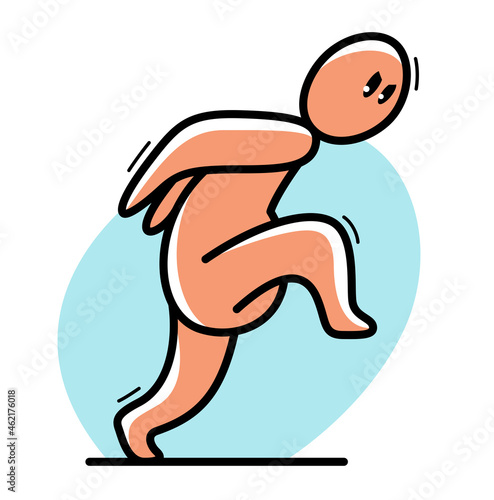 Angry cartoon man attack walking puncher aggressive hooligan vector cartoon flat style illustration isolated on white, nice icon or small simple drawing of human.