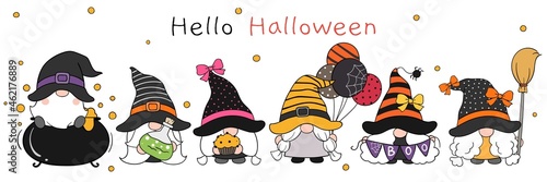 Draw cute gnome  in Halloween day Doodle cartoon style