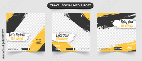 Set of travel and tourism holiday sale social media post square web banner flyer or poster for travelling agency business promotion design template