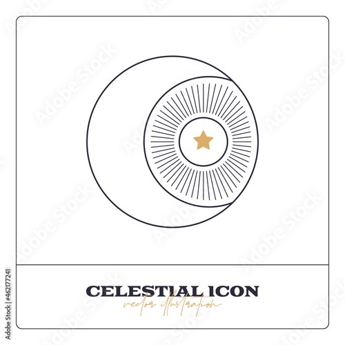 Alchemy esoteric mystical magic celestial talisman line icon. Spiritual occultism object. Liine geometric badge.