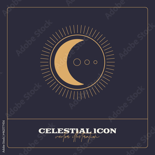 Alchemy esoteric mystical magic celestial talisman line icon. Spiritual occultism object. Liine geometric badge.