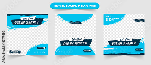 Set of travel holiday vacation sale social media post square digital banner flyer or poster for travelling agency business promotion design template