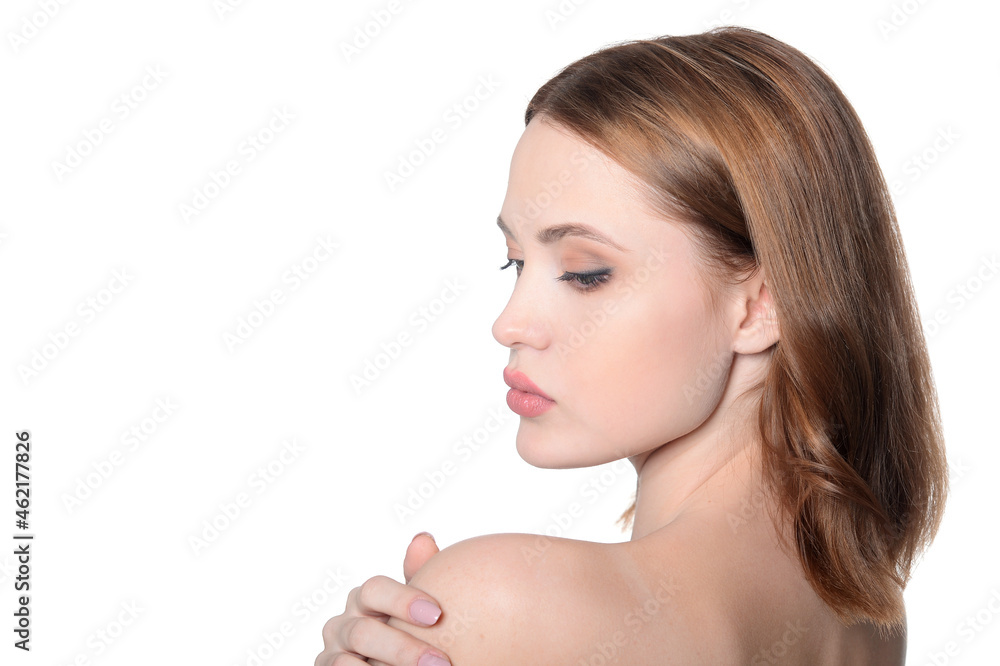 Close up portrait of beautiful young woman with perfect skin Close up portrait of beautiful young woman with perfect skin