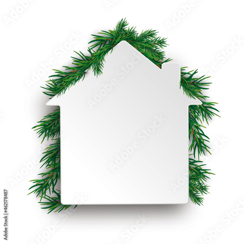 Christmas White Paper House Tree Green Twigs