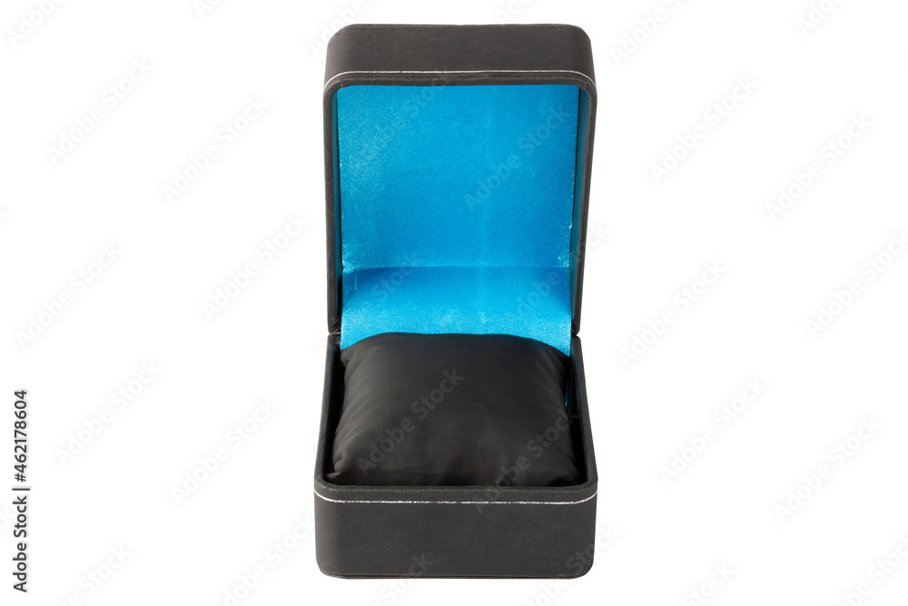 Empty box for jewelry on a white background. Open box. Isolate on a white background. Black box.