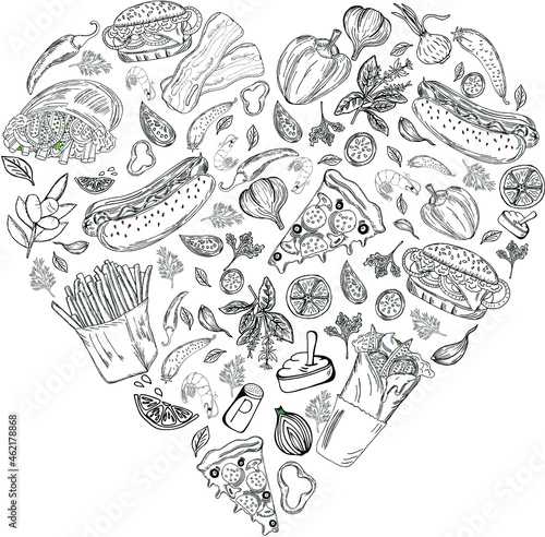 Templates for label design with hand drawn fastfood