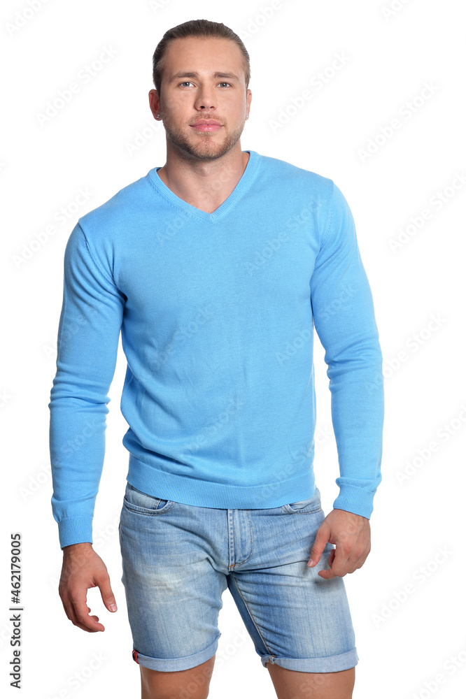 Fototapeta premium Portrait of handsome young man on white background