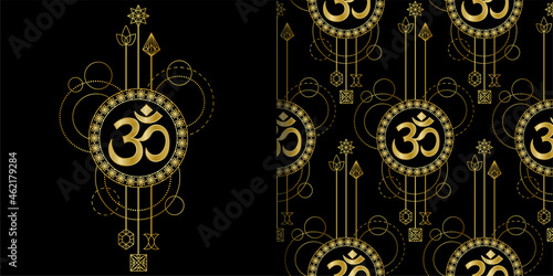 Om Gold geometric print and seamless pattern set