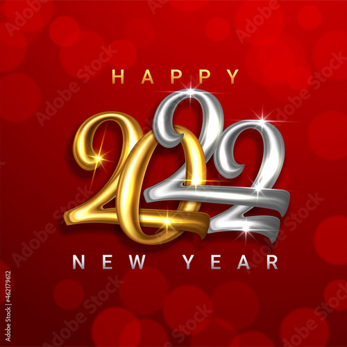 Happy New 2022 Year. Holiday vector illustration of golden metallic numbers 2022