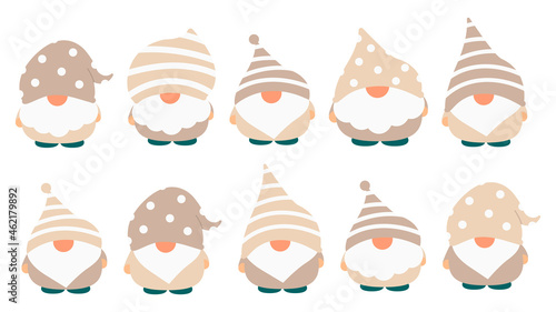 Little garden cute gnomes and elves in cartoon style. Characteristic fairies for children and kids. Kawaii gnome and magic elf design. Vector illustration.