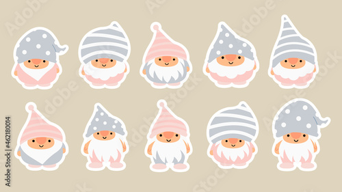 Little garden cute gnomes and elves in cartoon style. Characteristic fairies for children and kids. Kawaii gnome and magic elf design. Vector illustration.