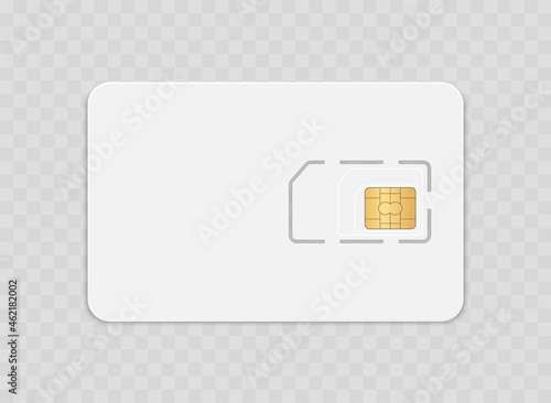 Sim card isolated on transparent background. Smart cell wireless telecommunications micro gsm chip, electronics and telecommunication microchip design. Vector illustration