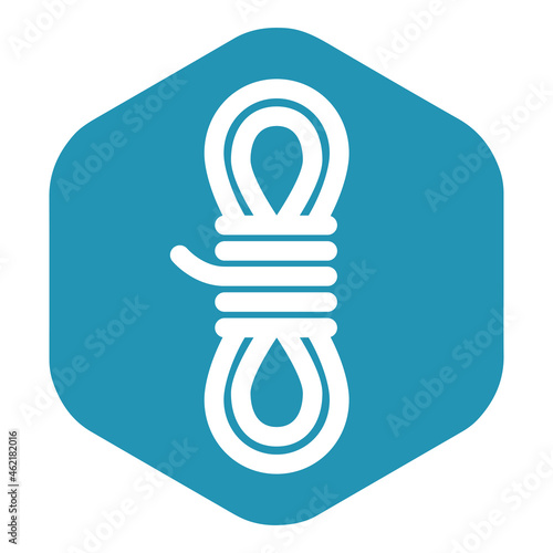 Rope icon. A white silhouette of a bundle of rope or twine on a blue hexagon. Vector illustration isolated on a white background for design and web.