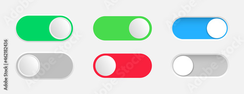 On and Off toggle switches. Collection of slider buttons. Buttons Toggle for user interface. Button mockup for modern devices. Vector illustration. photo