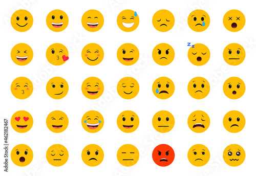 Set of emoticons. Emoji for messenger. Cartoon emoticons with different emotion. Yellow emoticon icons for chat. Vector illustration.