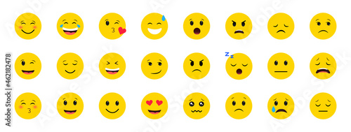 Set of emoticons. Emoji for messenger. Cartoon emoticons with different emotion. Yellow emoticon icons for chat. Vector illustration.