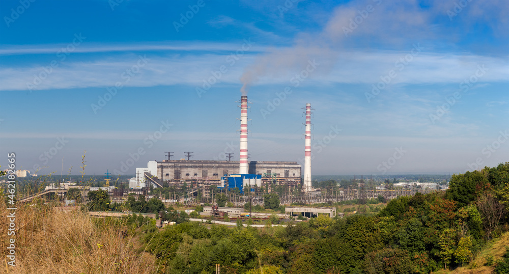 Panorama of thermal power station against the sky