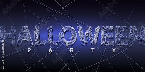 Halloween party. Vector illustration with text from chaotic lines on dark background.