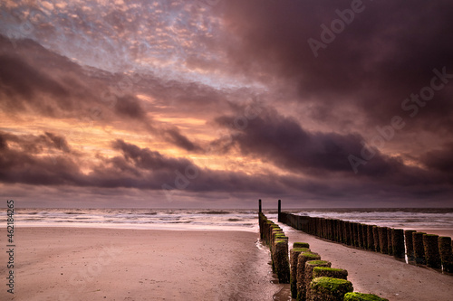 dramatic purple sunset on North sea