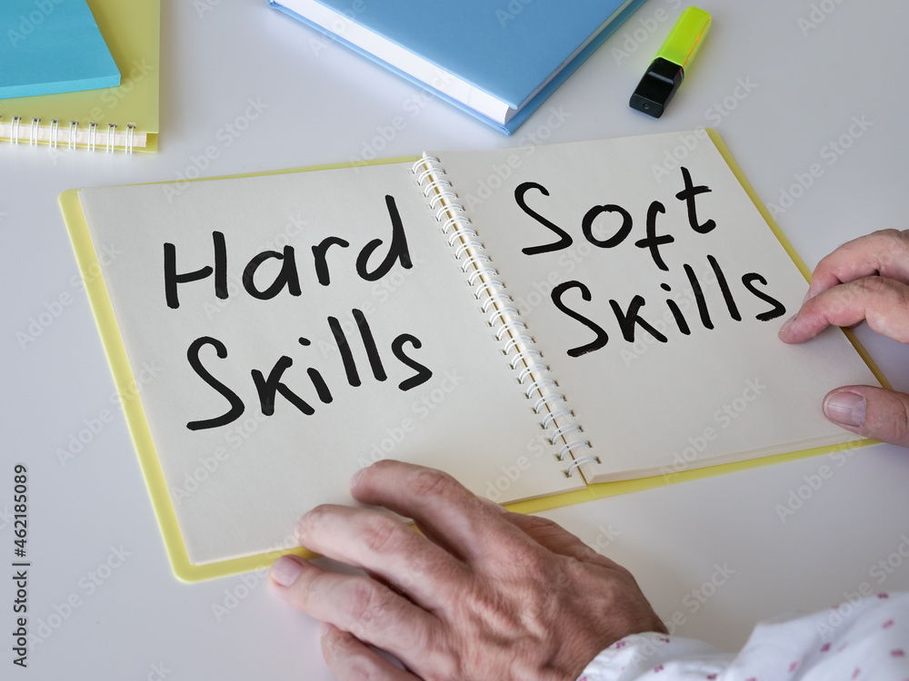 The man wrote phrases Hard skills and soft skills. The man wrote phrases Hard skills and soft skills.