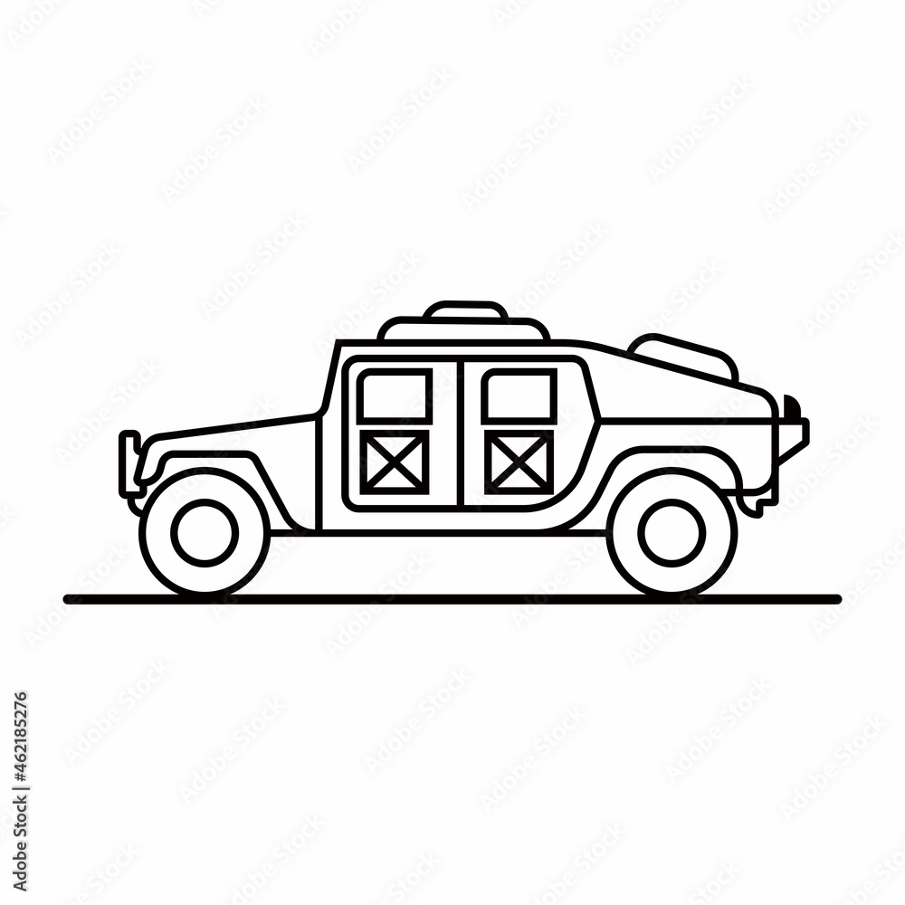 Military jeep isolated vector illustration line icon