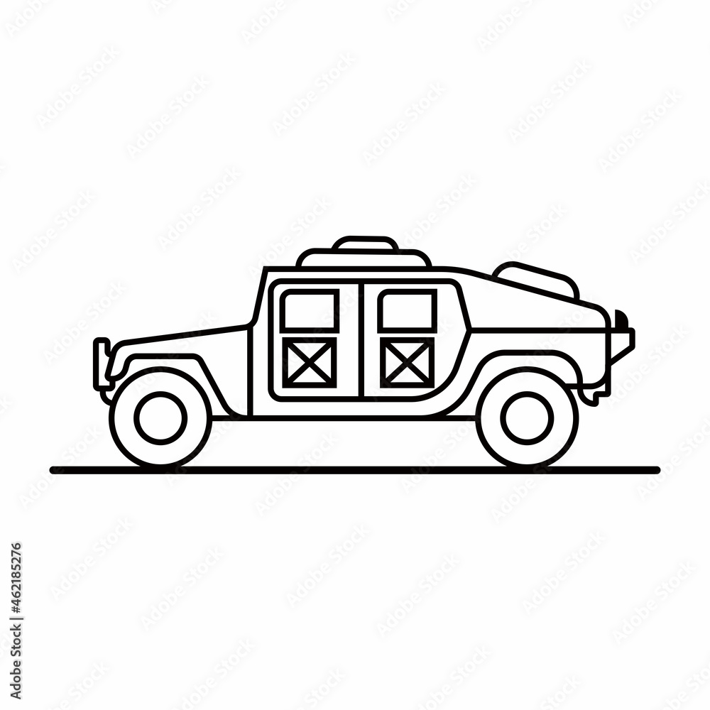 Military jeep isolated vector illustration line icon Military jeep isolated vector illustration line icon
