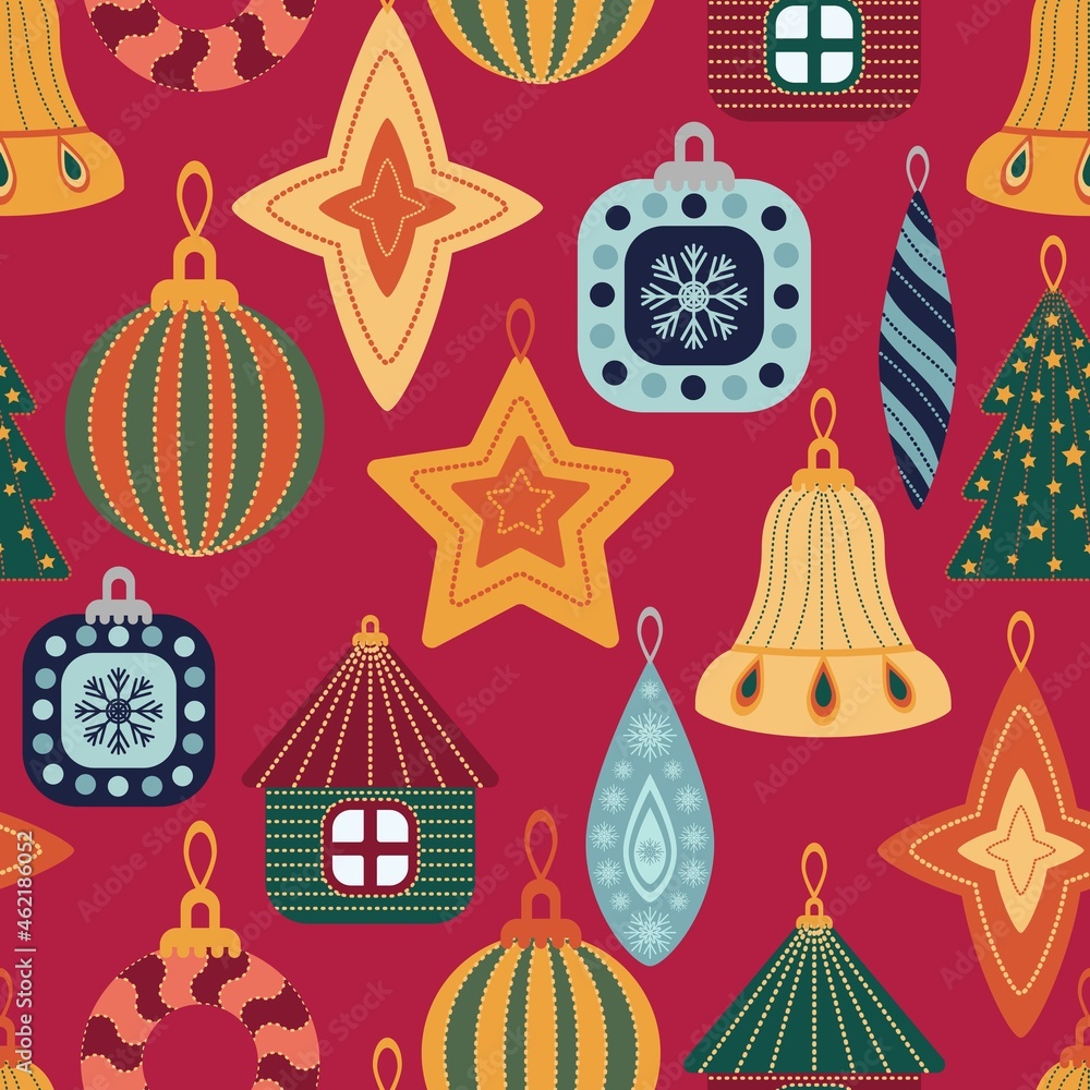 Fototapeta premium Christmas decorations. New Years design of fabric, packaging, gift paper. Seamless pattern.