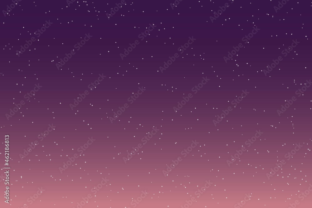 Sky and stars background. Purple and pink space background. The twinkling sky. Vector background.