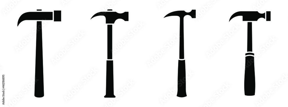 Hammer icon. Vector illustration. Set of black hammer icons in flat design Hammer icon. Vector illustration. Set of black hammer icons in flat design