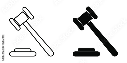 Judge hammer icon. Gavel icons. Vector illustration. Set of black hammer icons in flat design.