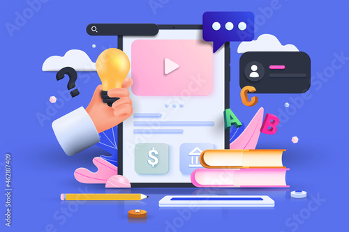 Modern 3d illustration of Online Education concept
