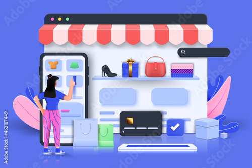 Modern 3d illustration of Online Shopping concept