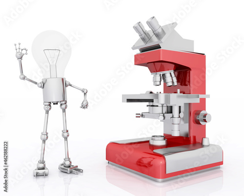 Fototapeta Naklejka Na Ścianę i Meble -  Glühbirnen Figur mit Mikroskop