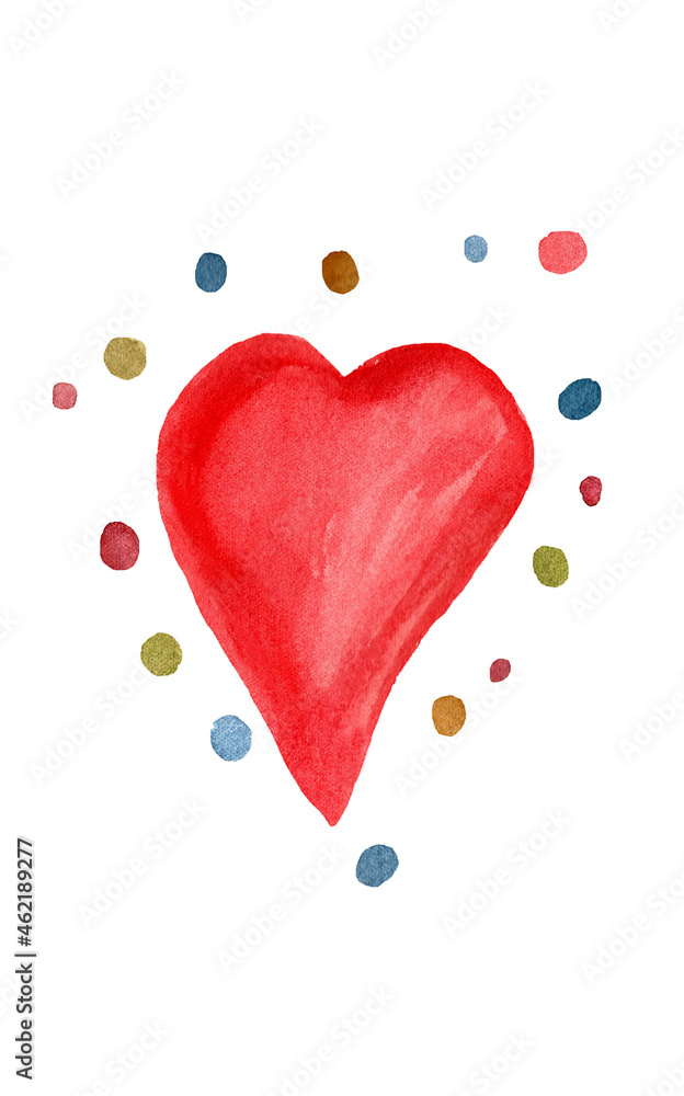 Watercolor drawing hand-painted red heart