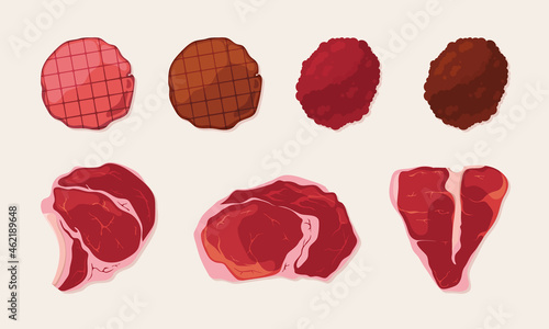 Fried meat. Sausage steak beef fresh delicious raw restaurant tenderloin kitchen products garish vector illustrations