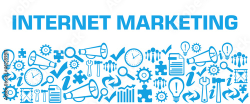 Fotografía Internet Marketing Blue Business Symbols Background Bottom