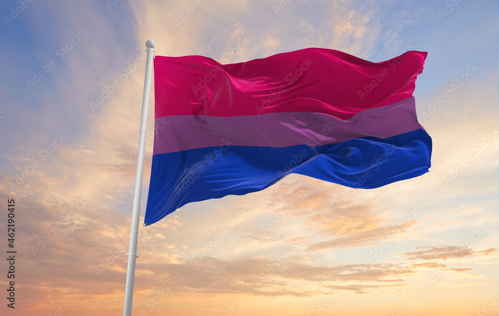 Bisexual Pride Flag Waving In The Wind At Cloudy Sky Freedom And Love