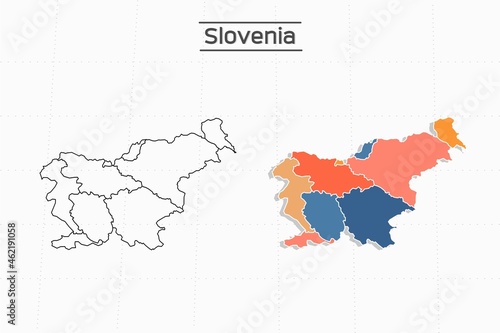 Slovenia map city vector divided by colorful outline simplicity style. Have 2 versions  black thin line version and colorful version. Both map were on the white background.