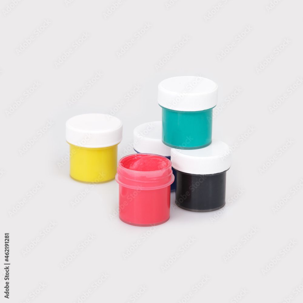 Bottles with multicolored gouache isolated on white background Bottles with multicolored gouache isolated on white background
