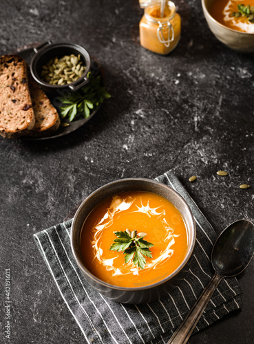 pumpkin soup on a dark background
