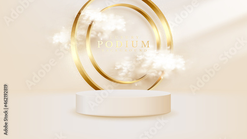 Wallpaper Mural Product show podium with sparkle golden circle ring lines and clouds elements, 3d realistic luxury style background. Torontodigital.ca