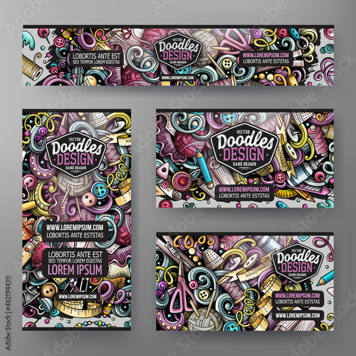 Cartoon vector doodle set of Handmade corporate identity template