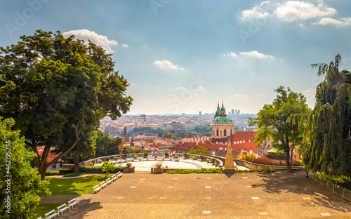 Photography Plecnik viewpoint at Prague Castle - city landscape with Church of Saint Nichola