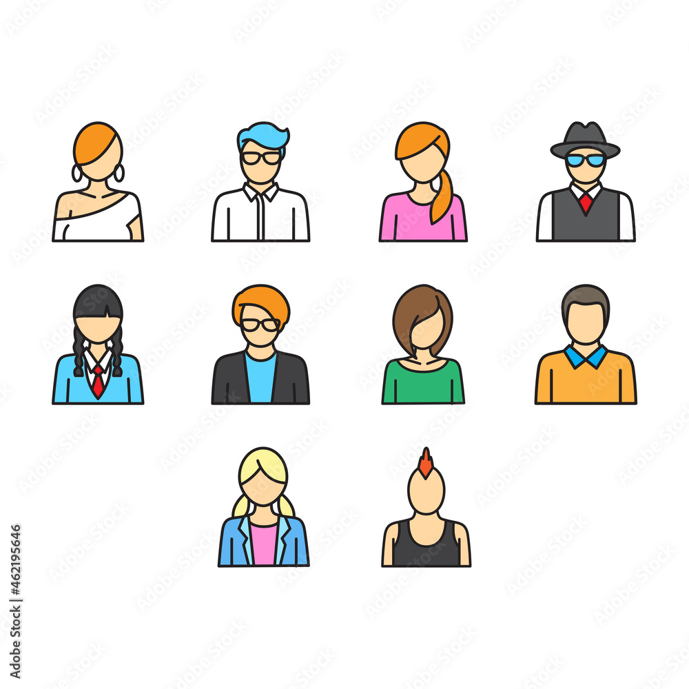 collection of young people avatar icon vector collection of young people avatar icon vector