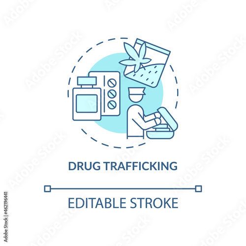 Drug trafficking blue concept icon. Illegal trade. Smuggling through country border. Deportation abstract idea thin line illustration. Vector isolated outline color drawing. Editable stroke