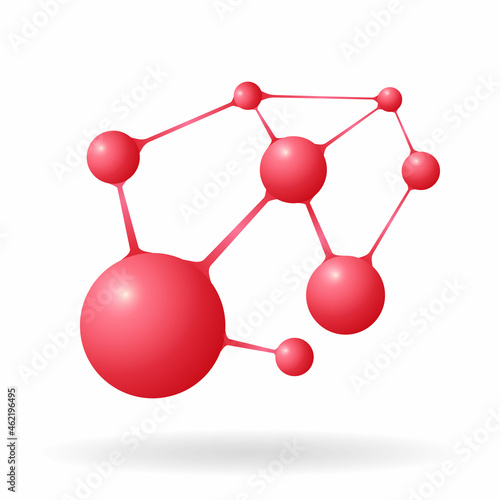 Abstract molecule. Red color. 3 D. Vector illustration.